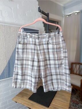 Billabong Tan Brown and Blue Plaid Shorts